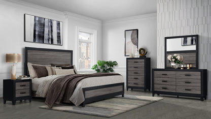 Cómoda doble de madera negra y gris de 58" con seis cajones