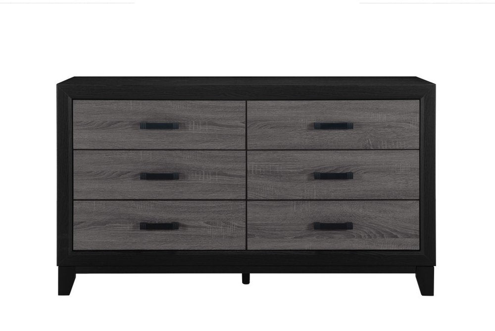 Cómoda doble de madera negra y gris de 58" con seis cajones