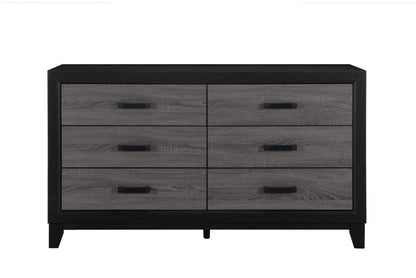 Cómoda doble de madera negra y gris de 58" con seis cajones