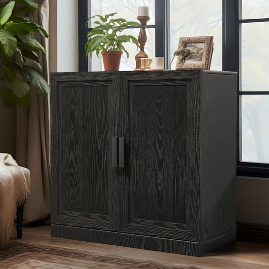 31" Black Textured Door Accent Cabinet With Three Shelves