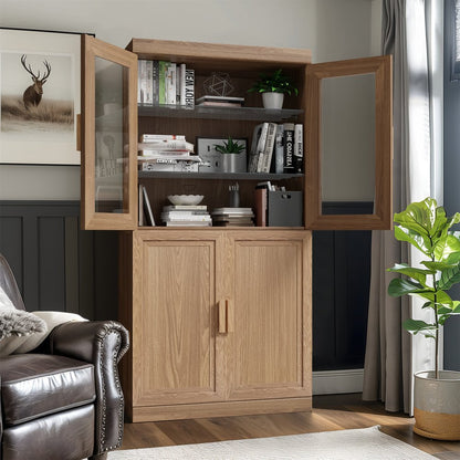 31" Natural Textured Door Accent Cabinet With Three Shelves
