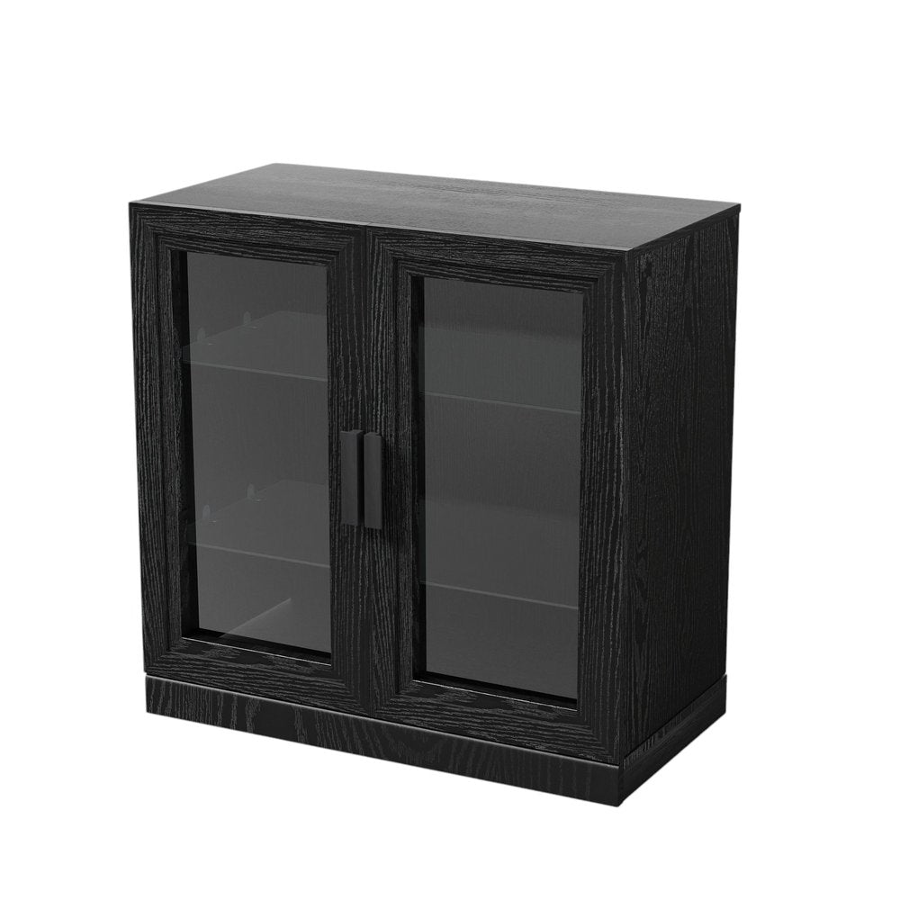 Gabinete decorativo de 31" con puerta de vidrio transparente y negro y tres estantes