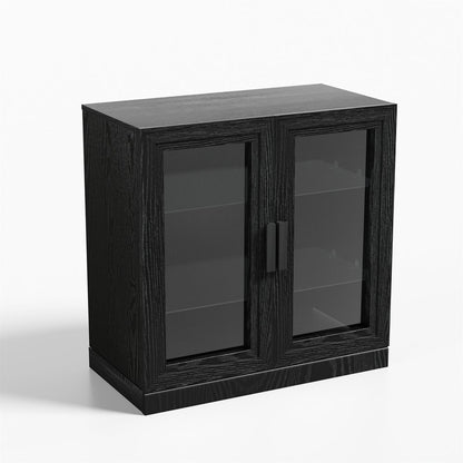 Gabinete decorativo de 31" con puerta de vidrio transparente y negro y tres estantes