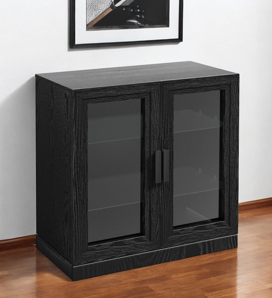 Gabinete decorativo de 31" con puerta de vidrio transparente y negro y tres estantes