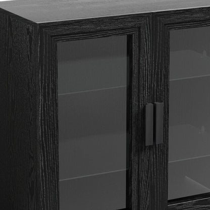 Gabinete decorativo de 31" con puerta de vidrio transparente y negro y tres estantes