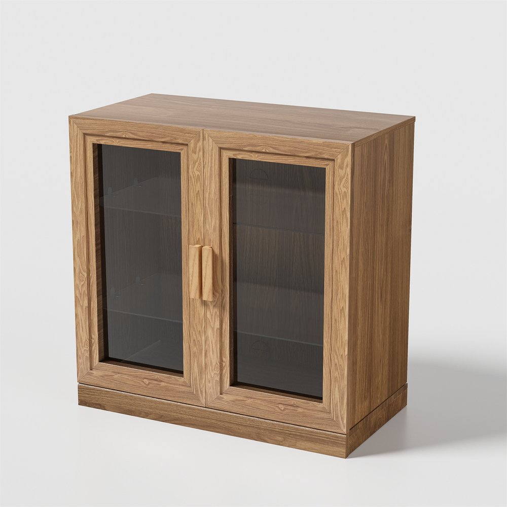 Gabinete decorativo de 31" con puerta de vidrio natural y transparente y tres estantes