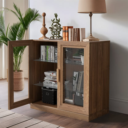Gabinete decorativo de 31" con puerta de vidrio natural y transparente y tres estantes