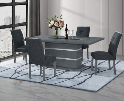 79" Dark Gray Faux Crystals Glass and Wood Pedestal Base Dining Table