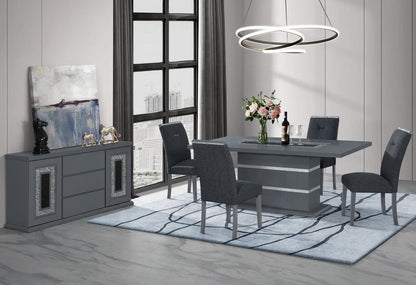 79" Dark Gray Faux Crystals Glass and Wood Pedestal Base Dining Table