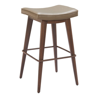 Set of Two 31" Taupe and Walnut Faux Leather and Steel Backless Bar Height Bar Chairs
