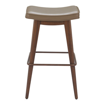 Set of Two 31" Taupe and Walnut Faux Leather and Steel Backless Bar Height Bar Chairs