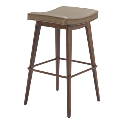 Set of Two 31" Taupe and Walnut Faux Leather and Steel Backless Bar Height Bar Chairs