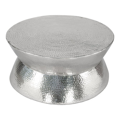 37" Silver Aluminum Round Distressed Solid Coffee Table