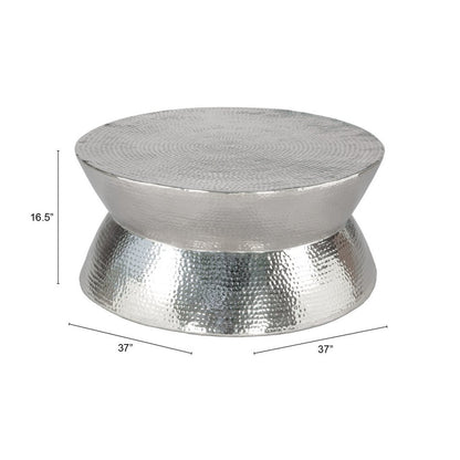 37" Silver Aluminum Round Distressed Solid Coffee Table
