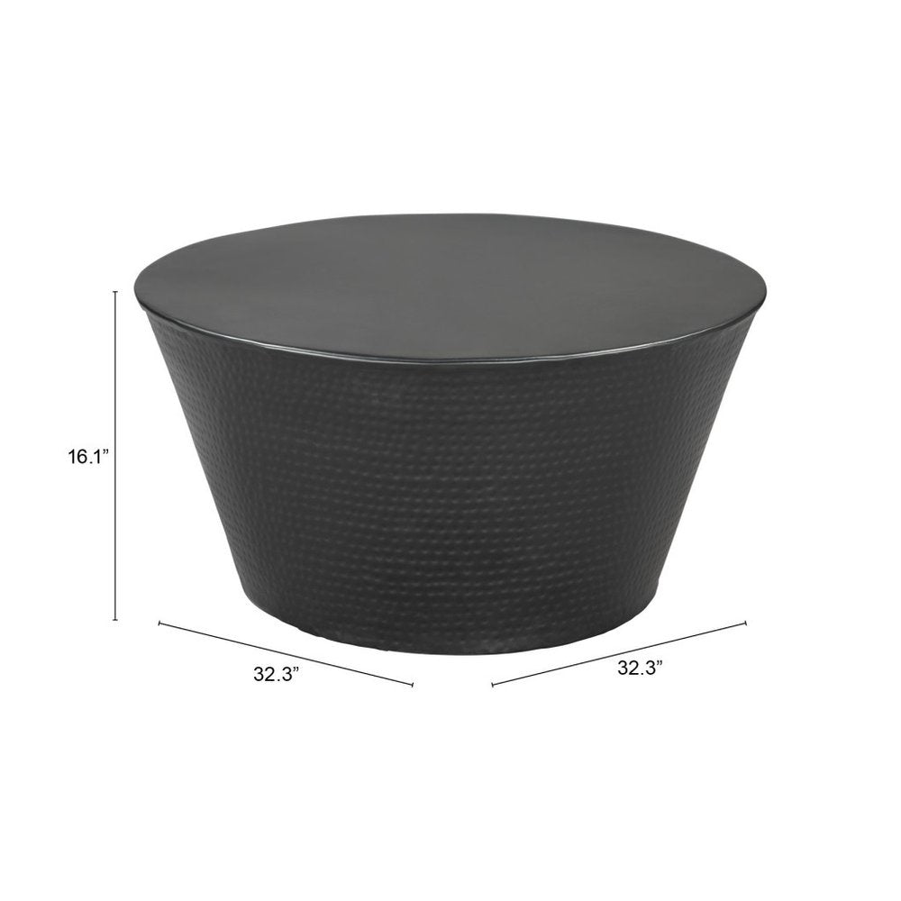 33" Black Iron Round Solid Coffee Table