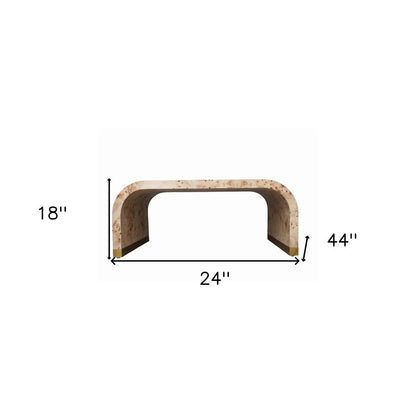 24" Natural And Brass Wood And Brass Oval Coffee Table
