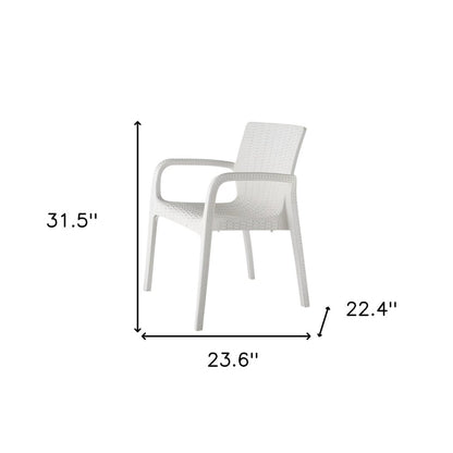 Juego de cuatro sillas apilables para exteriores de 61 cm de ratán sintético blanco de plástico resistente