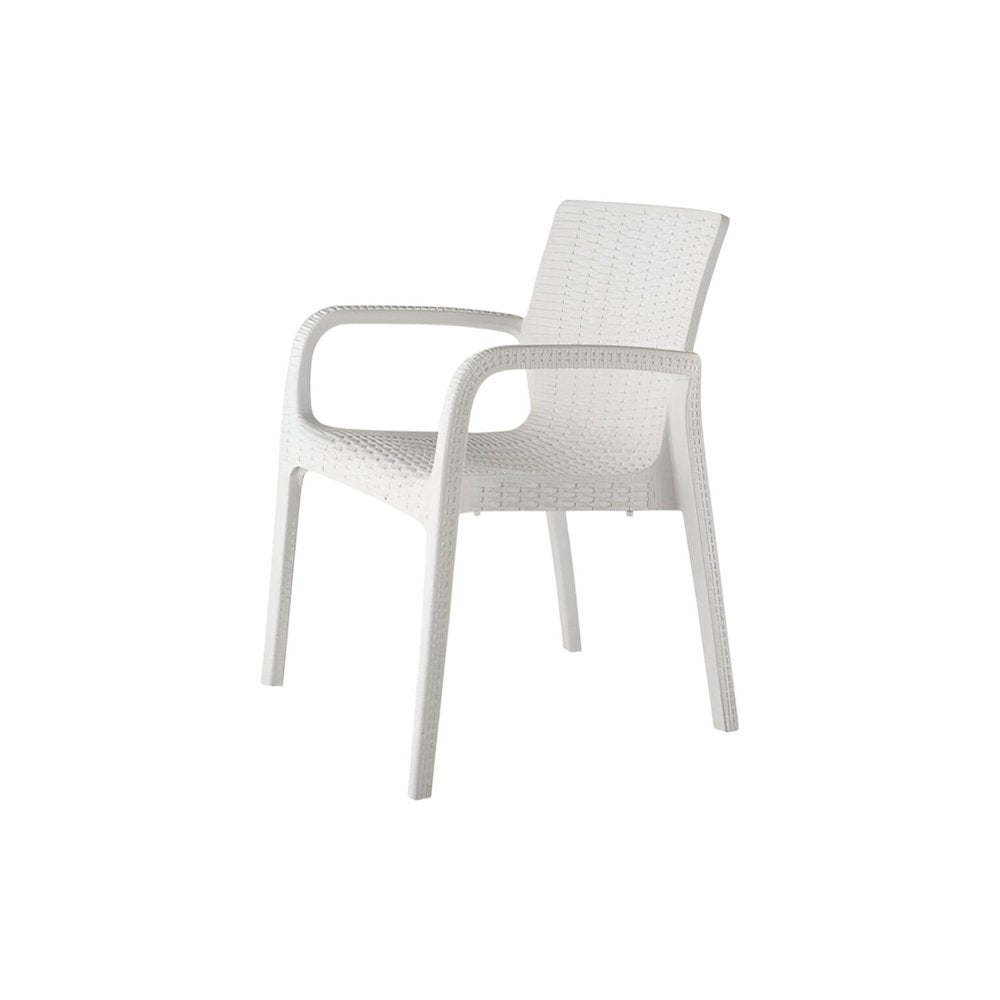 Juego de cuatro sillas apilables para exteriores de 61 cm de ratán sintético blanco de plástico resistente