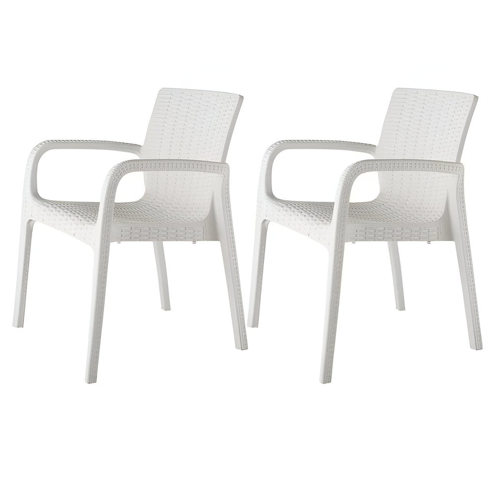 Juego de cuatro sillas apilables para exteriores de 61 cm de ratán sintético blanco de plástico resistente
