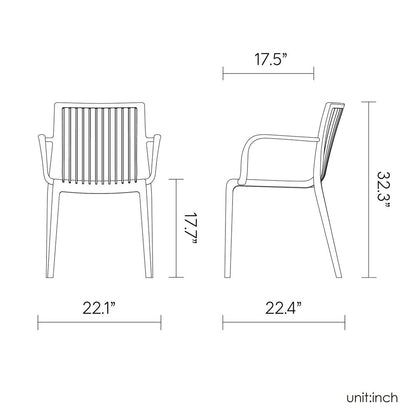 Juego de cuatro sillas apilables para exteriores de plástico resistente color topo de 22"