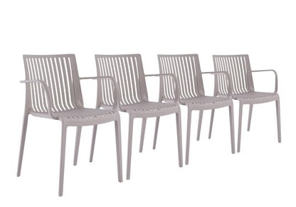 Juego de cuatro sillas apilables para exteriores de plástico resistente color topo de 22"