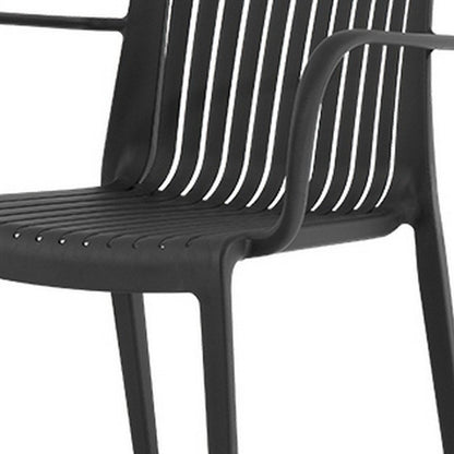 Set of Four 22" Black Heavy Duty Plastic Outdoor Stacking Arm Chairs