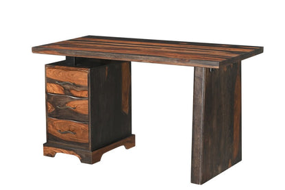 Escritorio de madera maciza de 54" con borde natural marrón y tres cajones
