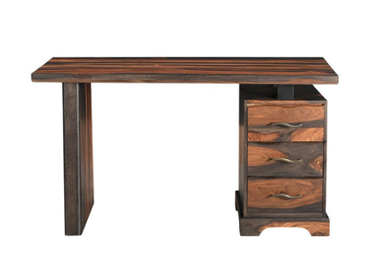 Escritorio de madera maciza de 54" con borde natural marrón y tres cajones