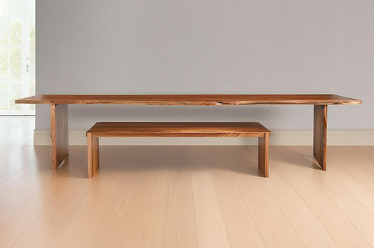 60" Brown Solid Wood Live Edge Dining Bench