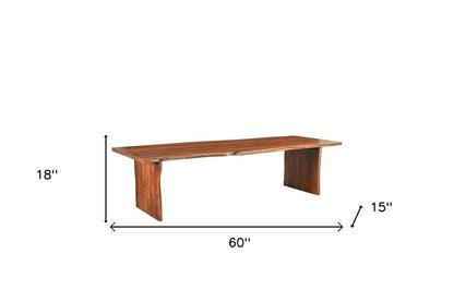 60" Brown Solid Wood Live Edge Dining Bench