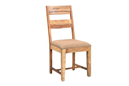Set of Two Brown Fabric And Wood Ladder Back Dining Side Chairs