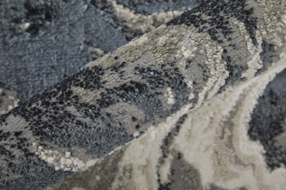 9' X 12' Ivory Black and Taupe Abstract Power Loom Area Rug