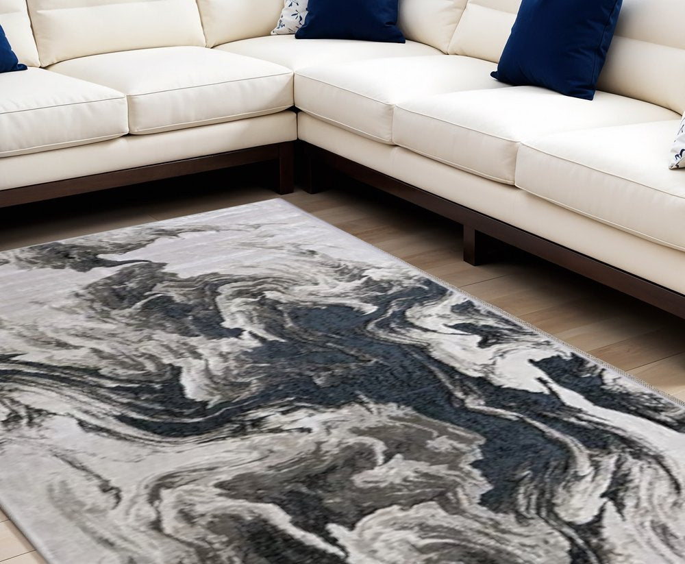 9' X 12' Ivory Black and Taupe Abstract Power Loom Area Rug