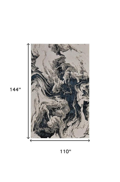 9' X 12' Ivory Black and Taupe Abstract Power Loom Area Rug