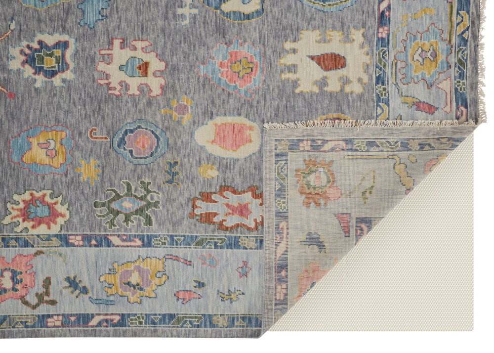 9' X 13' Gray Blue and Red Wool Oriental Hand Knotted Area Rug With Fringe