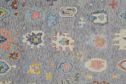 9' X 13' Gray Blue and Red Wool Oriental Hand Knotted Area Rug With Fringe