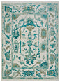 9' X 13' Green and Ivory Wool Floral Hand Knotted Area Rug With Fringe
