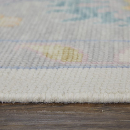 9' X 13' Gray Ivory and Orange Wool Floral Hand Knotted Area Rug With Fringe