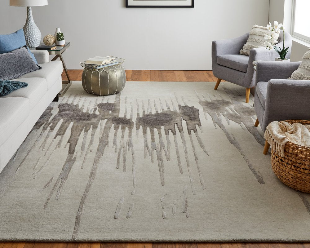 9' X 12' Ivory Taupe and Brown Abstract Hand Tufted Area Rug