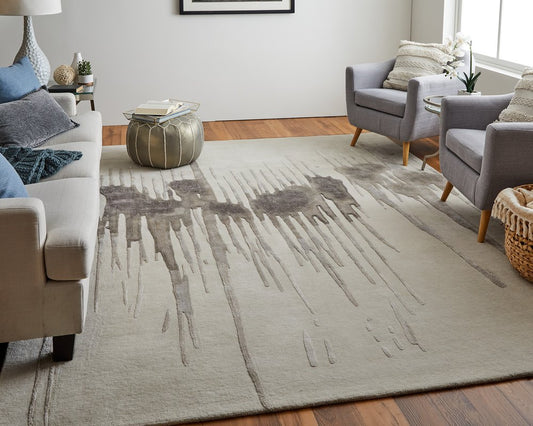 9' X 12' Ivory Taupe and Brown Abstract Hand Tufted Area Rug