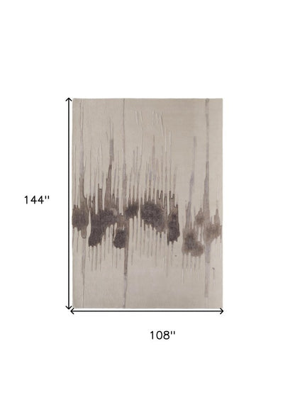 9' X 12' Ivory Taupe and Brown Abstract Hand Tufted Area Rug