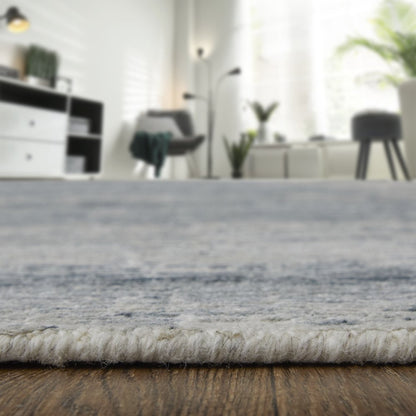 9' X 13' Ivory Gray and Blue Abstract Hand Knotted Worn Faded Area Rug