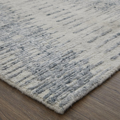 9' X 13' Ivory Gray and Blue Abstract Hand Knotted Worn Faded Area Rug