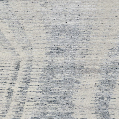 9' X 13' Ivory Gray and Blue Abstract Hand Knotted Worn Faded Area Rug