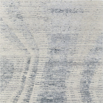 9' X 13' Ivory Gray and Blue Abstract Hand Knotted Worn Faded Area Rug