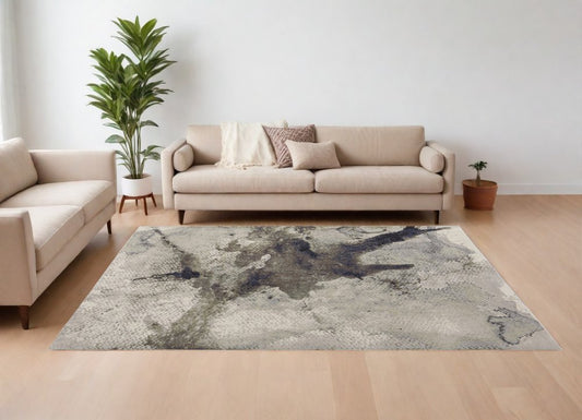 9' X 12' Taupe Brown And Black Abstract Area Rug
