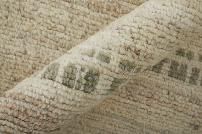 9' X 13' Gray Tan and Green Wool Abstract Hand Knotted Area Rug