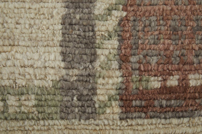 9' X 13' Gray Tan and Green Wool Abstract Hand Knotted Area Rug