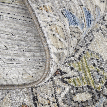 9' X 13' Gray Blue and Red Abstract Power Loom Worn Faded Area Rug