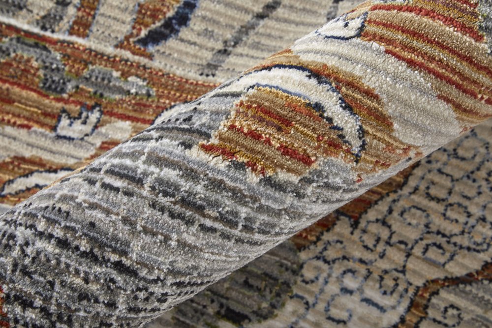 9' X 13' Gray Black and Red Ikat Power Loom Area Rug